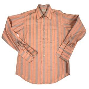 VTG 70s Hampshire House Van Heusen MensShirt orange Gray Striped M/L Huge Collar